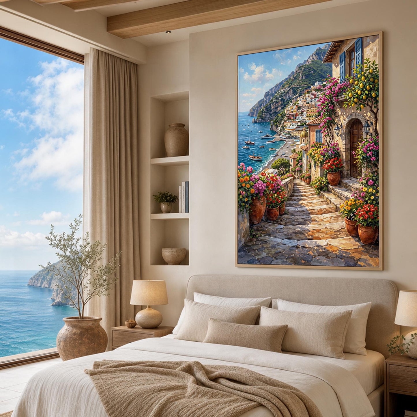 Positano Vista painting displayed on living room wall