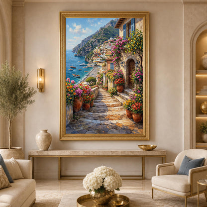 Positano lemon tree and flowers street painting canvas art