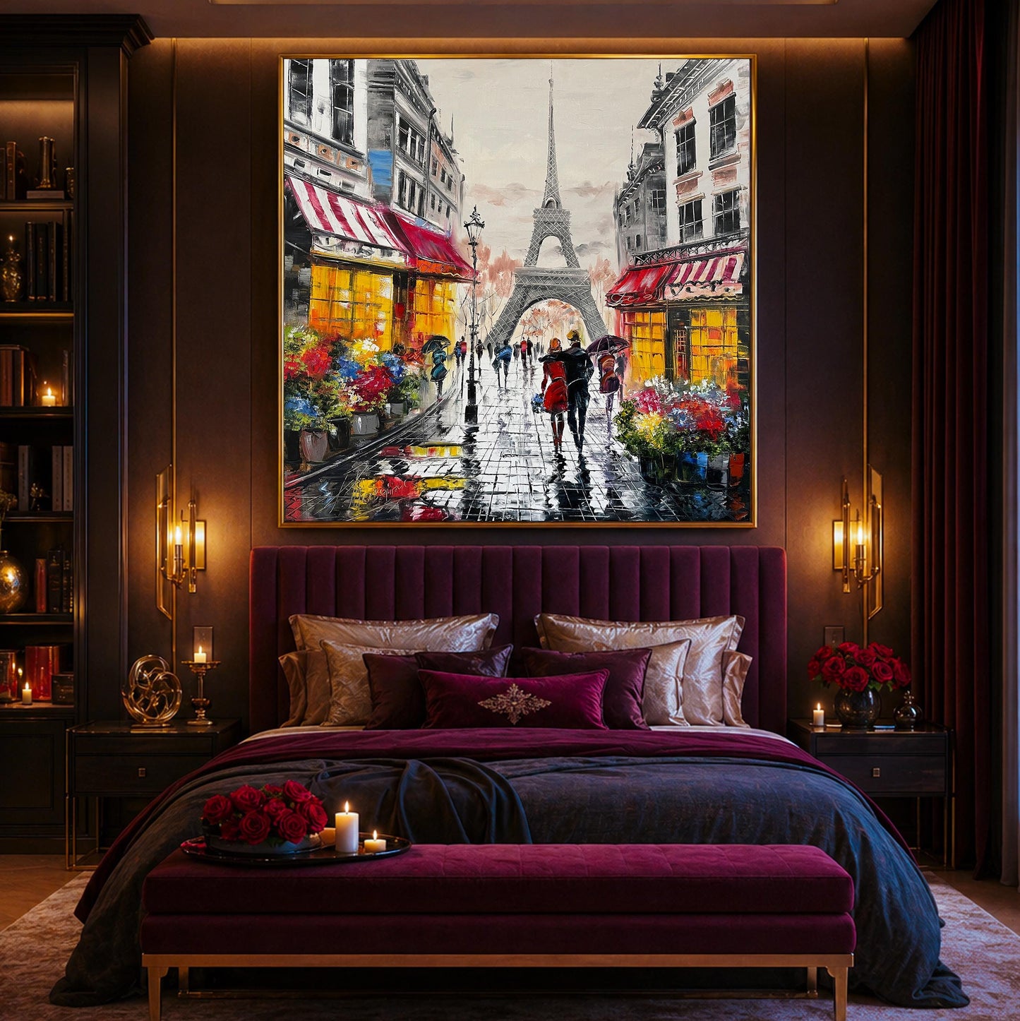 Romantic Paris wall art for bedroom French flower market