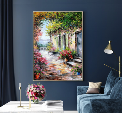 Amalfi Coast Oil Painting on Canvas Italian Villa Framed Art Positano Coast Italy Paintings Original Italian Scenery Wall Art