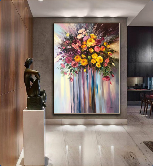Large Flowers Abstract Painting Floral Wall Decor Luxury Art Flowers Abstract Floral Paintings on Canvas Contemporary Art Original Extra Large Colorful Wall Art