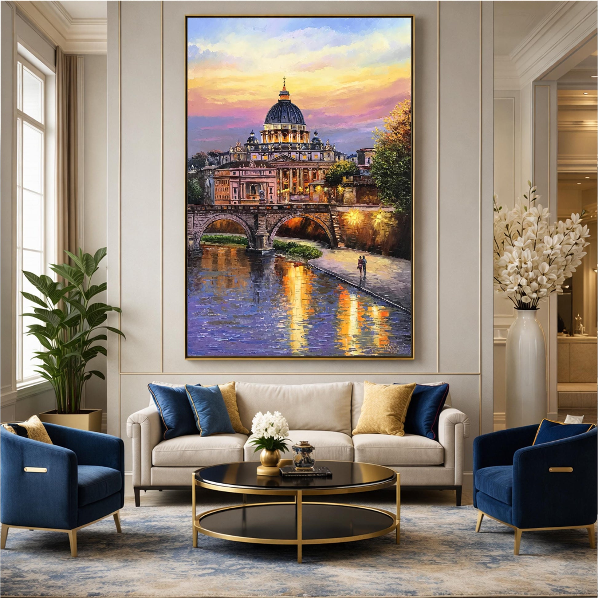 Vatican City St Peters Basilica canvas oil painting, sunset cityscape wall art
