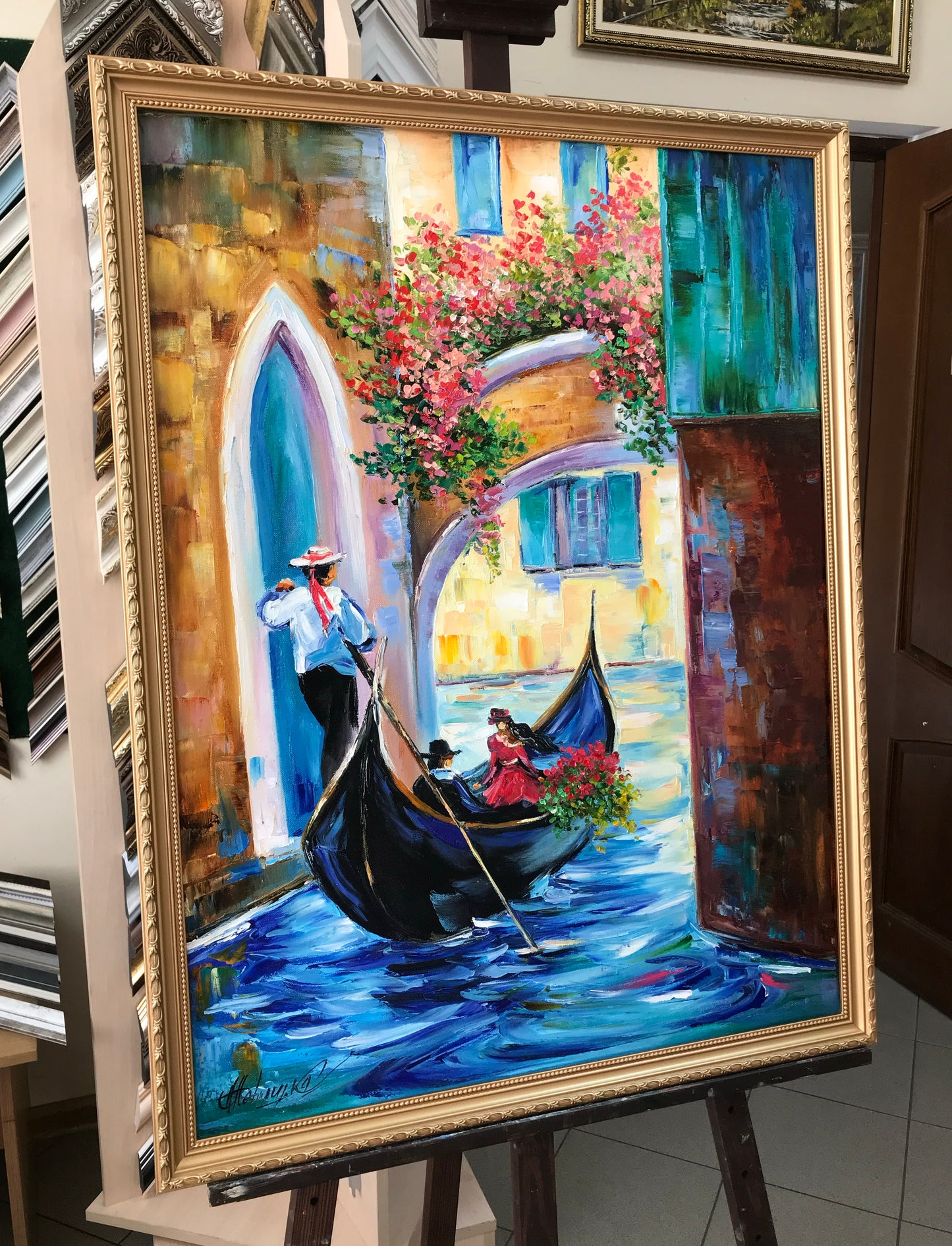 Venice Gondola Painting on Canvas Venice Canal Oil Painting Original Italian Wall Art for Home