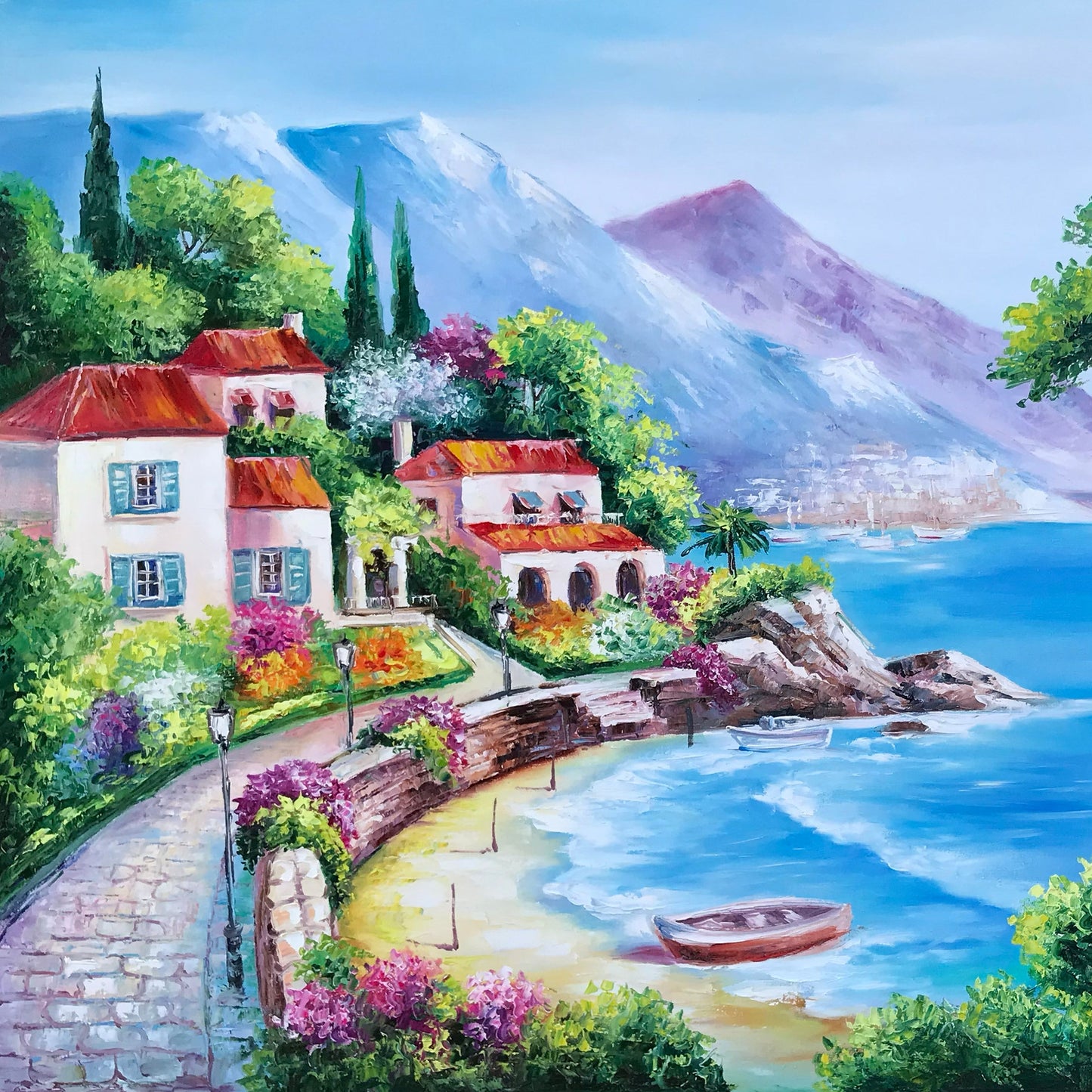 Amalfi Coast Italy Oil Painting Original Italian Scenic Paintings Italy Artwork Panoramic Landscape Painting Italian Positano Coast Painting