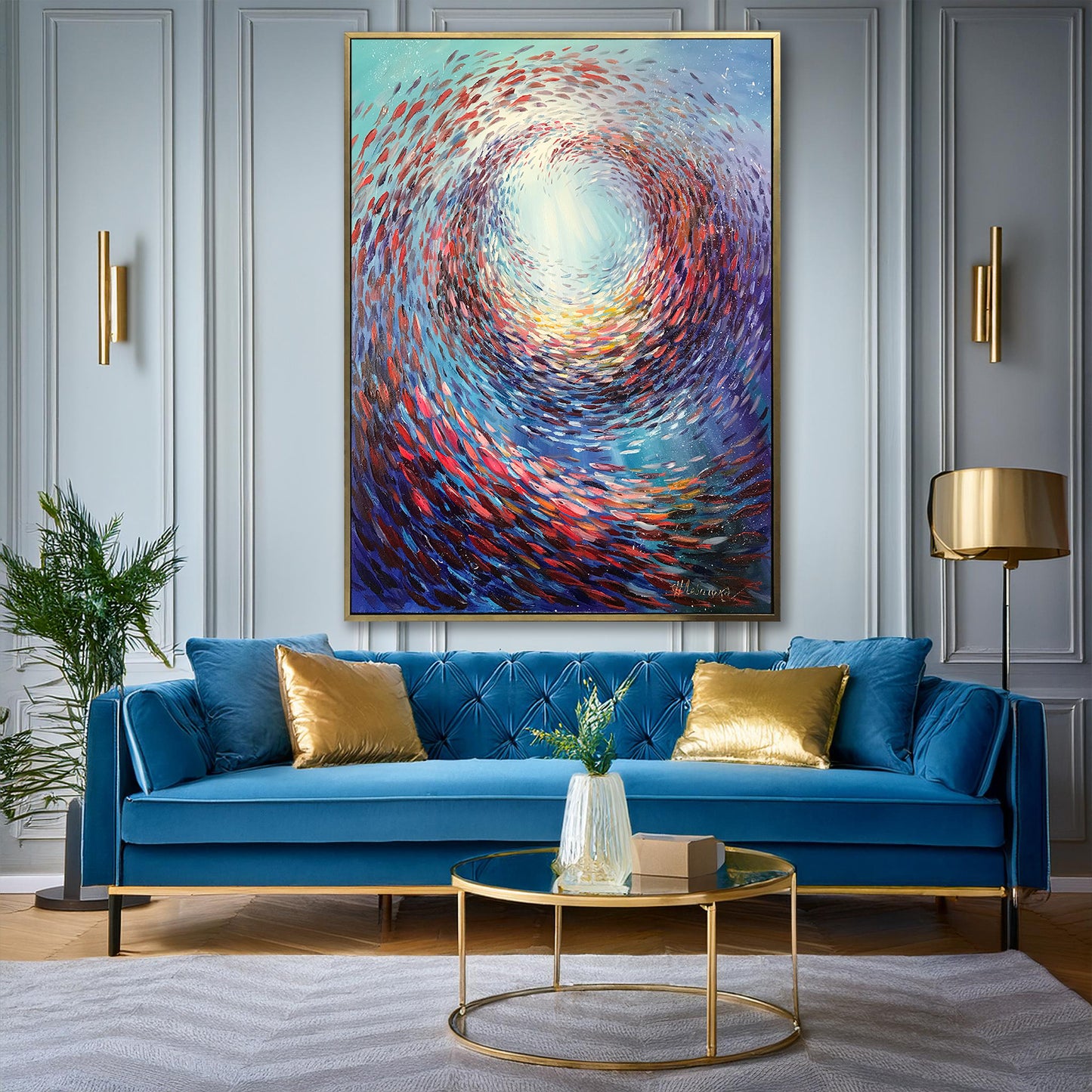 School of Fish Oil Painting Original Abstract Sea Life Art Ocean Life Painting School of Fish Art Swirling Fish Painting Modern Fish Artwork