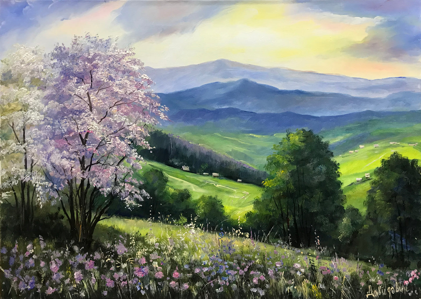 Blue Ridge Mountains Original Painting Great Smoky Mountains Art Blue Ridge Mountains Wall Art Wildflower Mountain Landscape Oil Painting Original Art