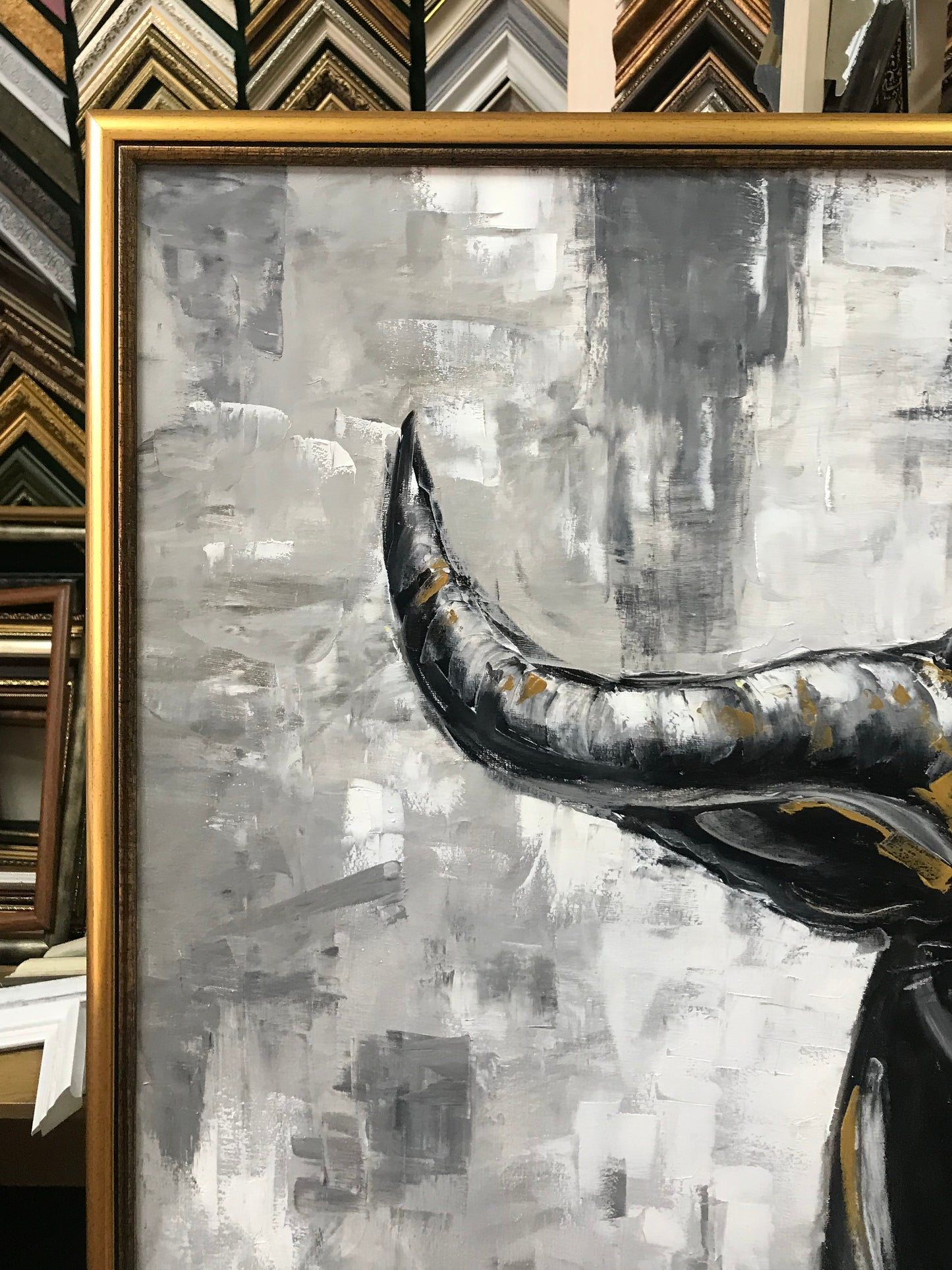 Charging Bull Painting Art Stock Exchange Black and White Oversized Black Wallstreet Bull Artwork