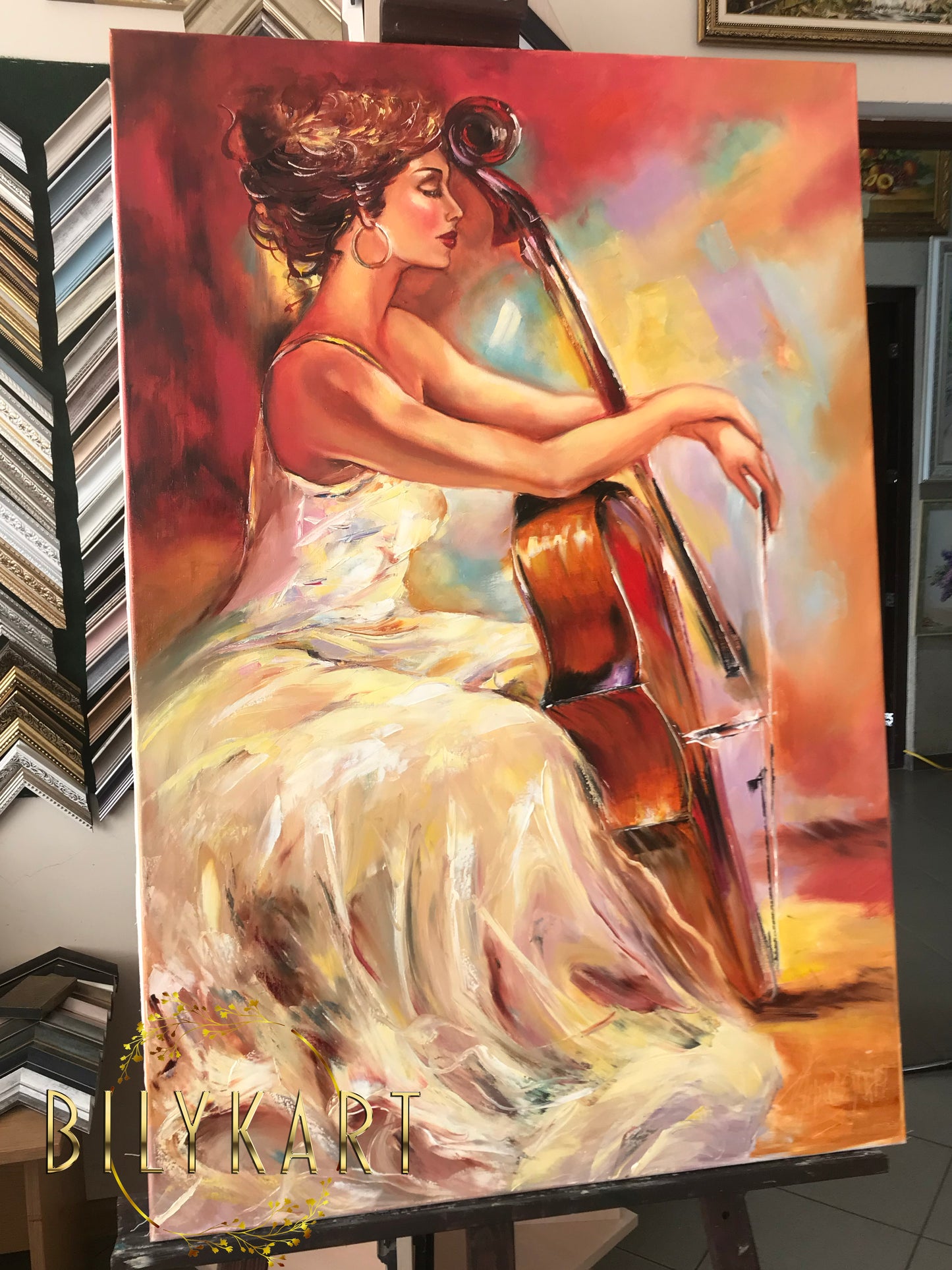 Cellist Oil Painting Original Girl Playing Cello Art Woman in White Dress Painting Cello Gifts Musician Artwork Classical Music Art