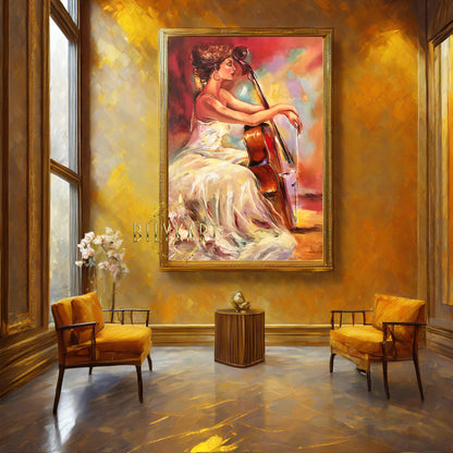 Cellist Oil Painting Original Girl Playing Cello Art Woman in White Dress Painting Cello Gifts Musician Artwork Classical Music Art