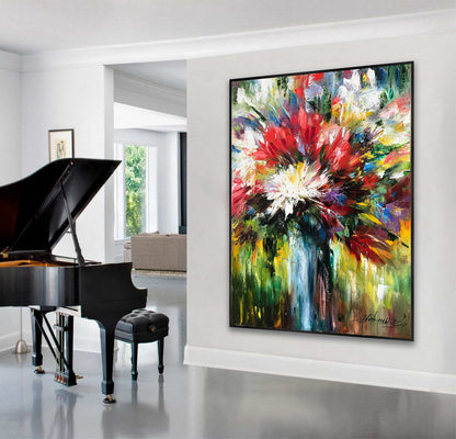 Abstract Flowers Oil Painting on Canvas Contemporary Flower Still Life Painting Original Bright Floral Artwork