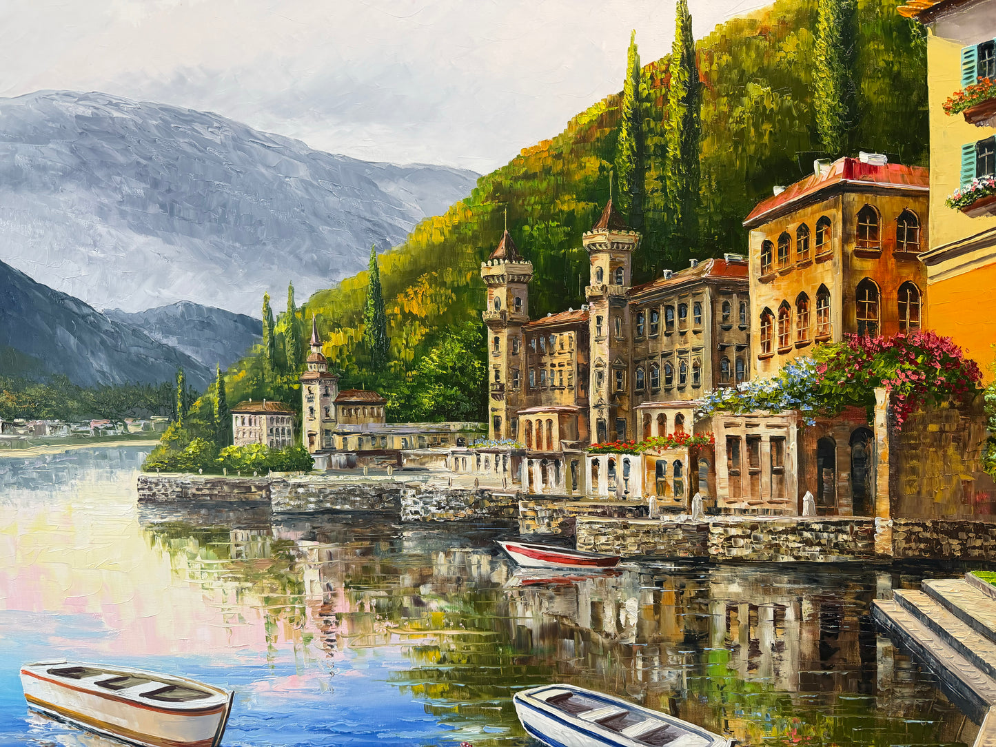 Lake Como Italy Oil Painting Original Famous Bellagio Italy Painting Varenna Wall Art Lago Di Como Italy Paintings
