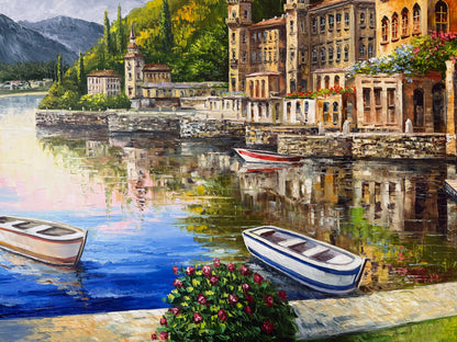 Lake Como Italy Oil Painting Original Famous Bellagio Italy Painting Varenna Wall Art Lago Di Como Italy Paintings