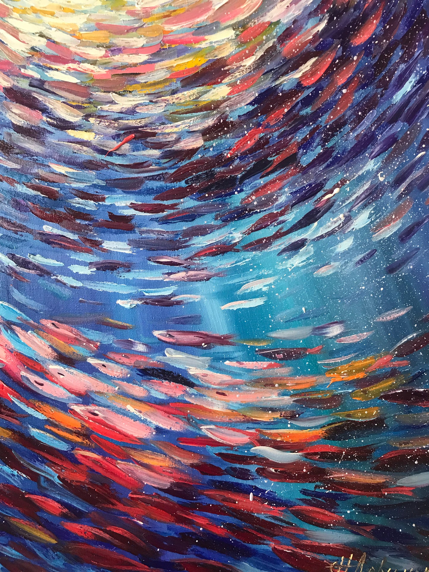 School of Fish Oil Painting Original Abstract Sea Life Art Ocean Life Painting School of Fish Art Swirling Fish Painting Modern Fish Artwork