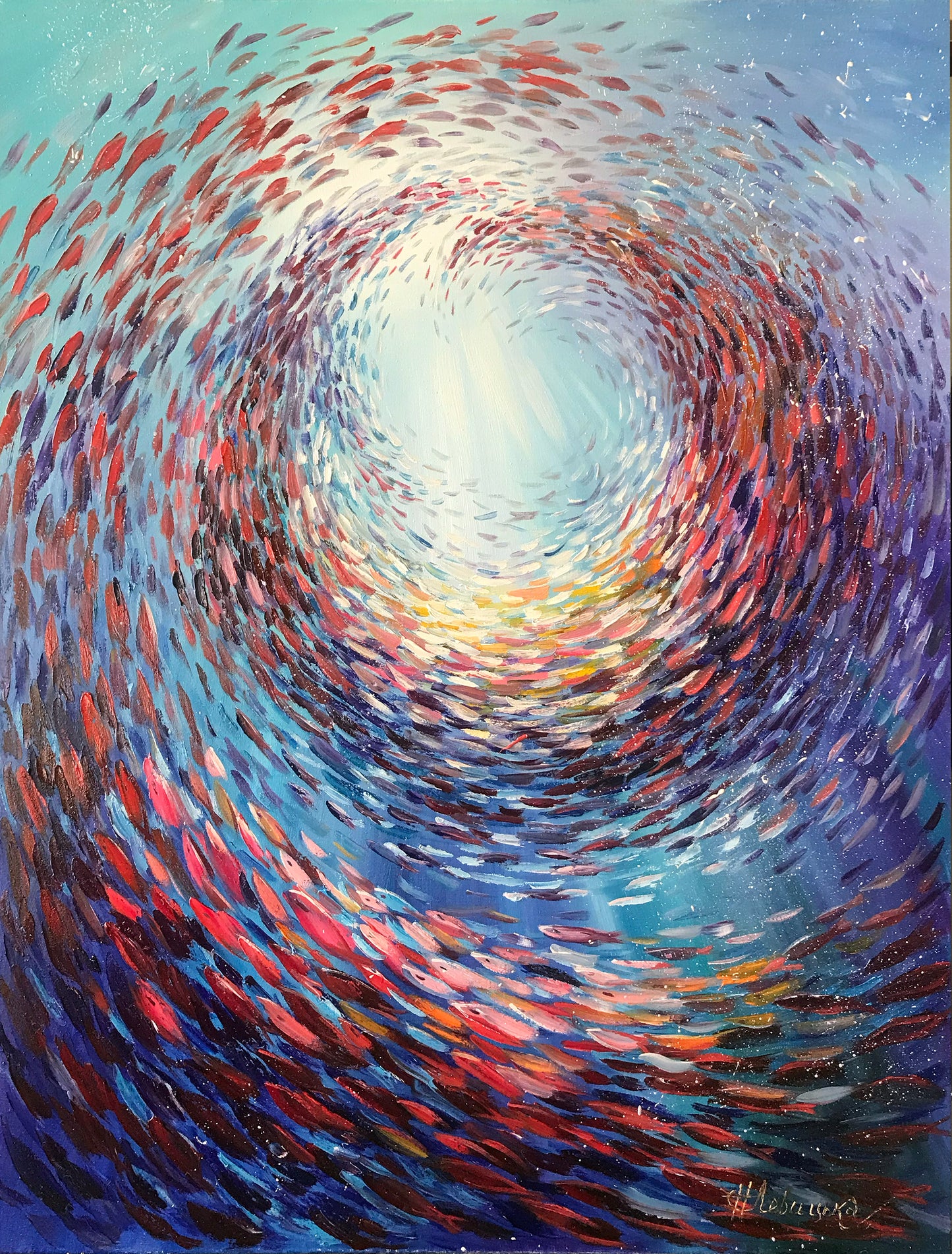 School of Fish Oil Painting Original Abstract Sea Life Art Ocean Life Painting School of Fish Art Swirling Fish Painting Modern Fish Artwork