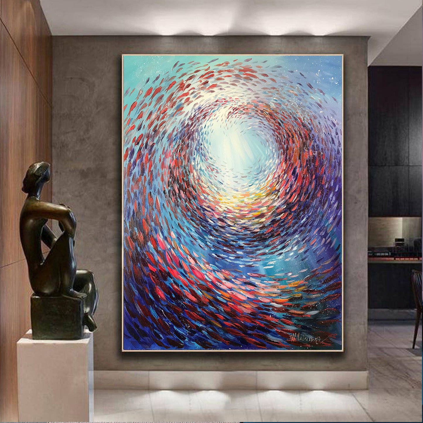 School of Fish Oil Painting Original Abstract Sea Life Art Ocean Life Painting School of Fish Art Swirling Fish Painting Modern Fish Artwork