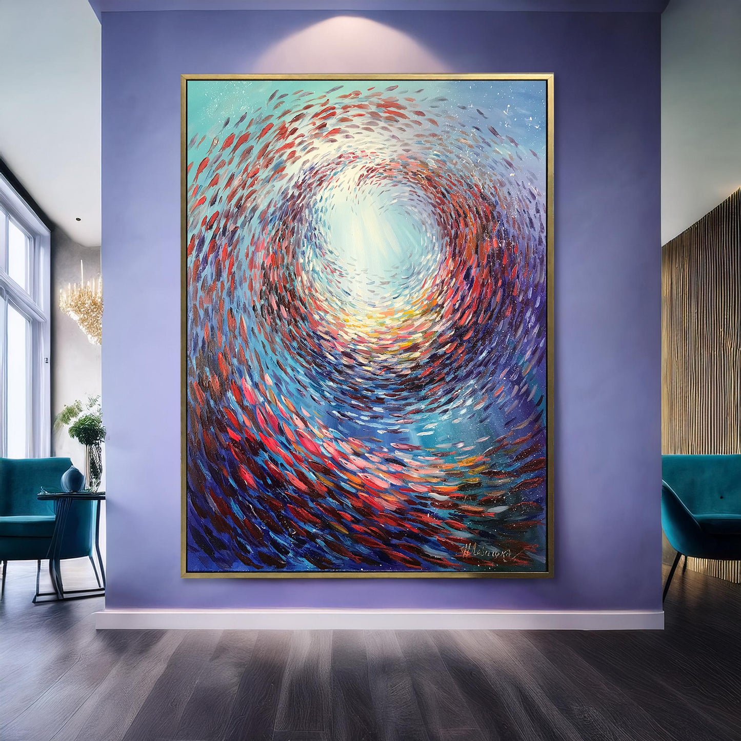 School of Fish Oil Painting Original Abstract Sea Life Art Ocean Life Painting School of Fish Art Swirling Fish Painting Modern Fish Artwork