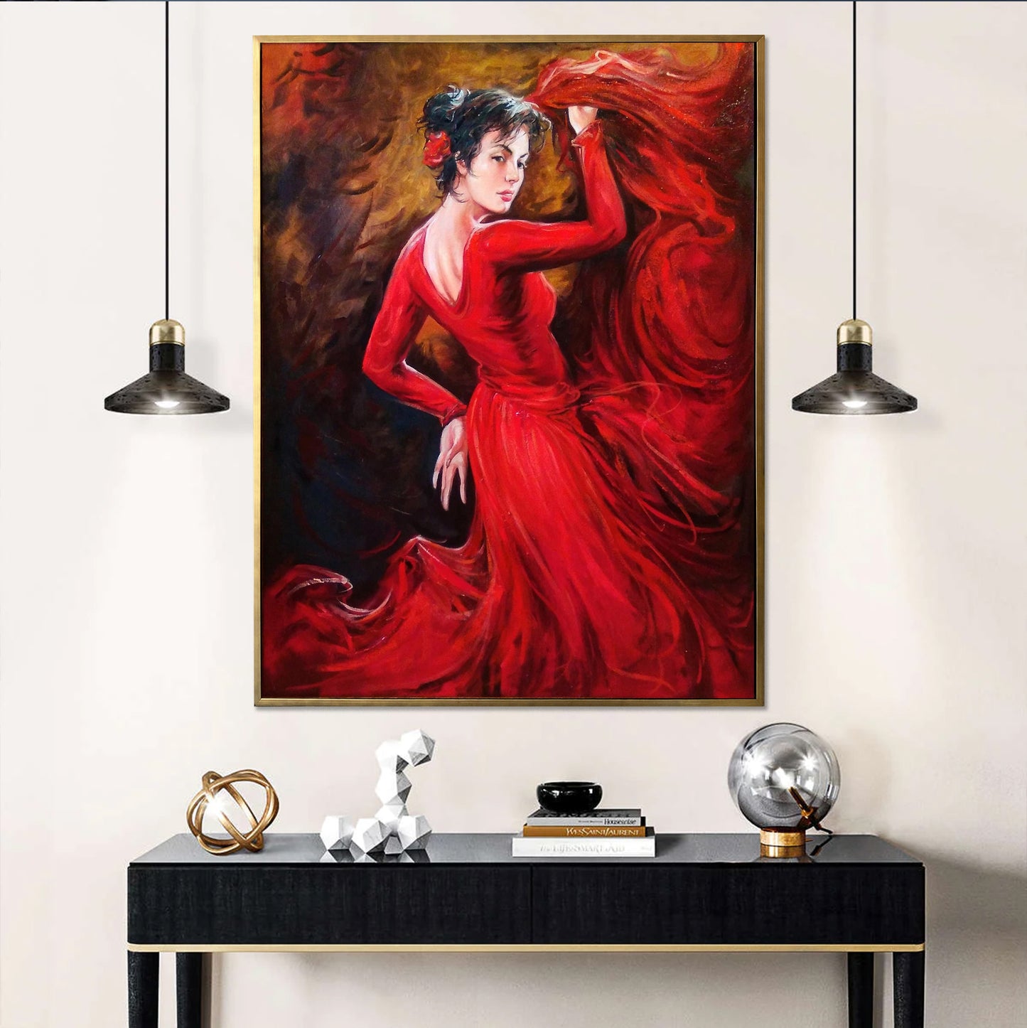 Flamenco Woman Dancer Painting Original Flamenco Wall Art Dancing Girl Painting Original Lady in Red Dress Painting