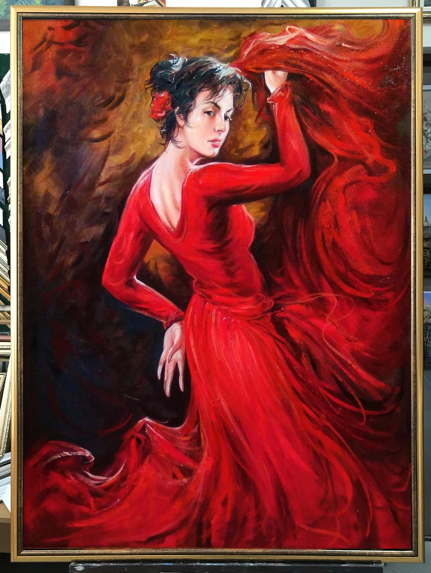 Flamenco Woman Dancer Painting Original Flamenco Wall Art Dancing Girl Painting Original Lady in Red Dress Painting