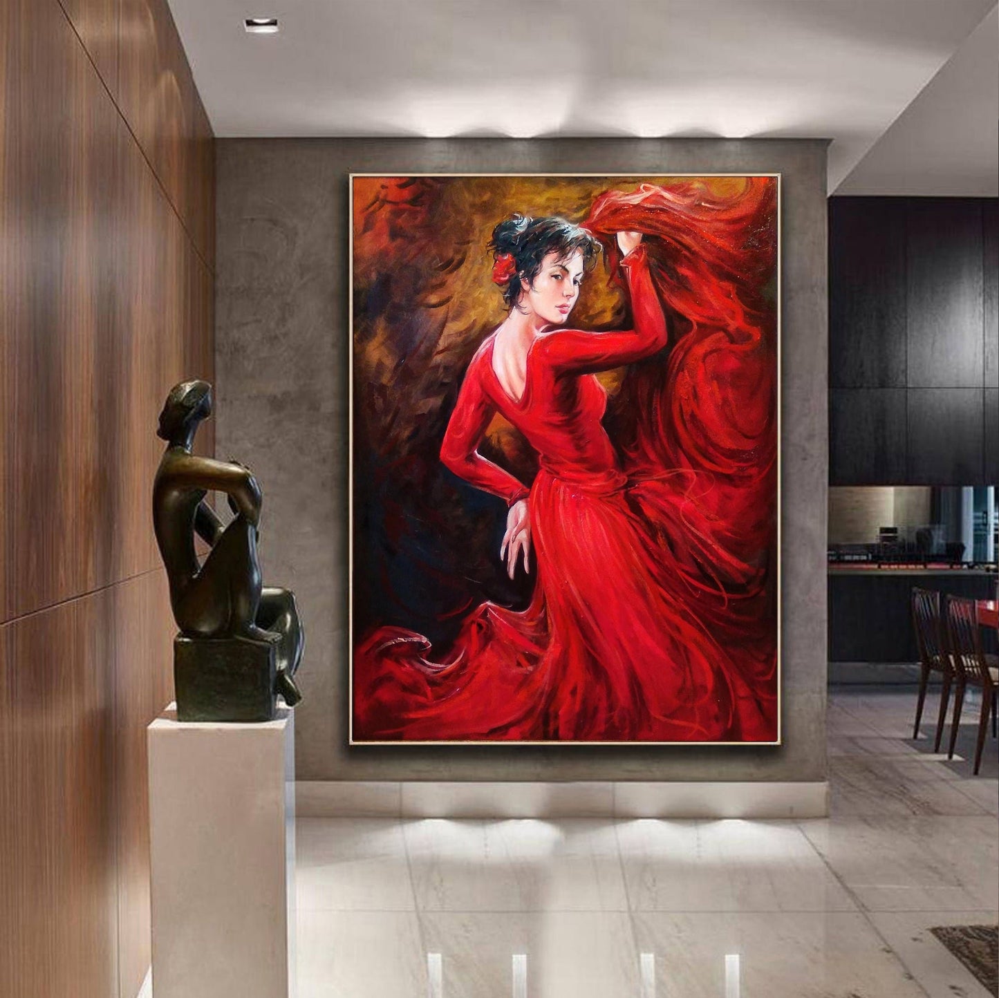 Flamenco Woman Dancer Painting Original Flamenco Wall Art Dancing Girl Painting Original Lady in Red Dress Painting