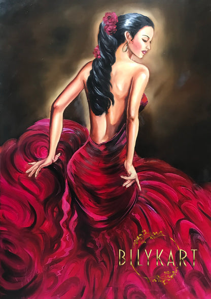 Flamenco Dancer Oil Painting on Canvas Original Woman in Red Dress Art Emotional Artwork Passion Painting Modern Dance Wall Art
