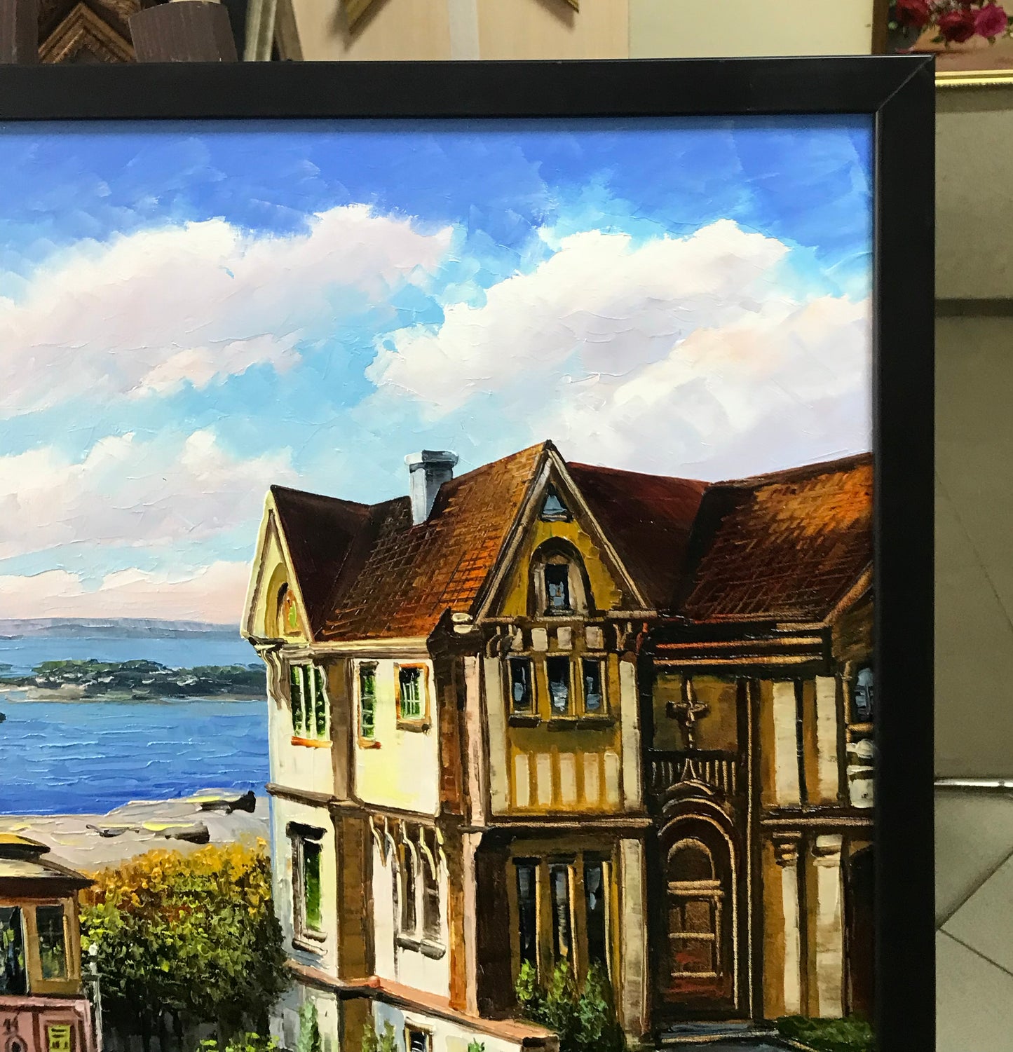San Francisco Cable Car Painting, Alcatraz Island Canvas Art, California Landscape Oil Painting