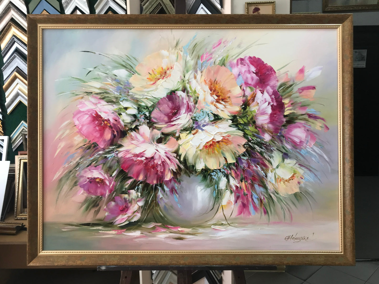 Peonies Flowers Painting on Canvas Peony Wall Art for Sale Flowers in Vase Oil Painting Original Peony Painting Framed Art