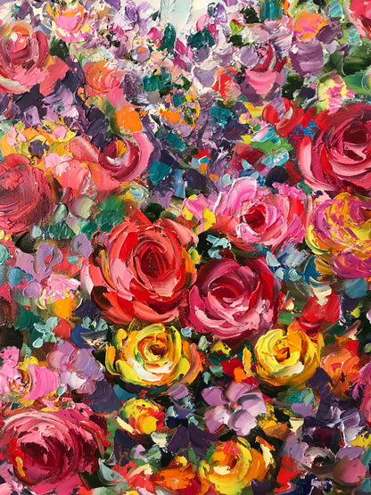 Flower Heart Painting Original Floral Heart Art Romantic Painting Red Flowers Canvas Wall Art Abstract Heart Oil Painting