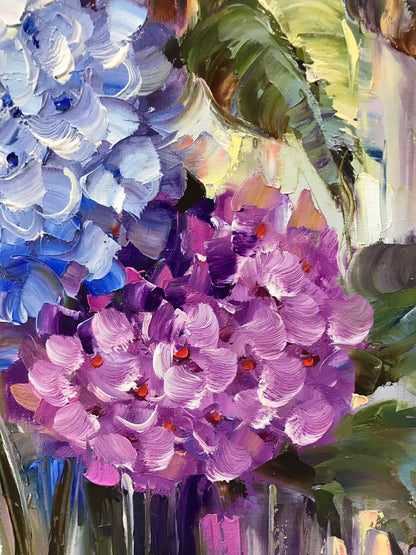 Abstract Hydrangea Painting Original Pink Flowers Oil Painting on Canvas Colorful Flower Art Hydrangeas Oil Painting