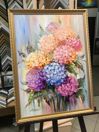 Abstract Hydrangea Painting Original Pink Flowers Oil Painting on Canvas Colorful Flower Art Hydrangeas Oil Painting