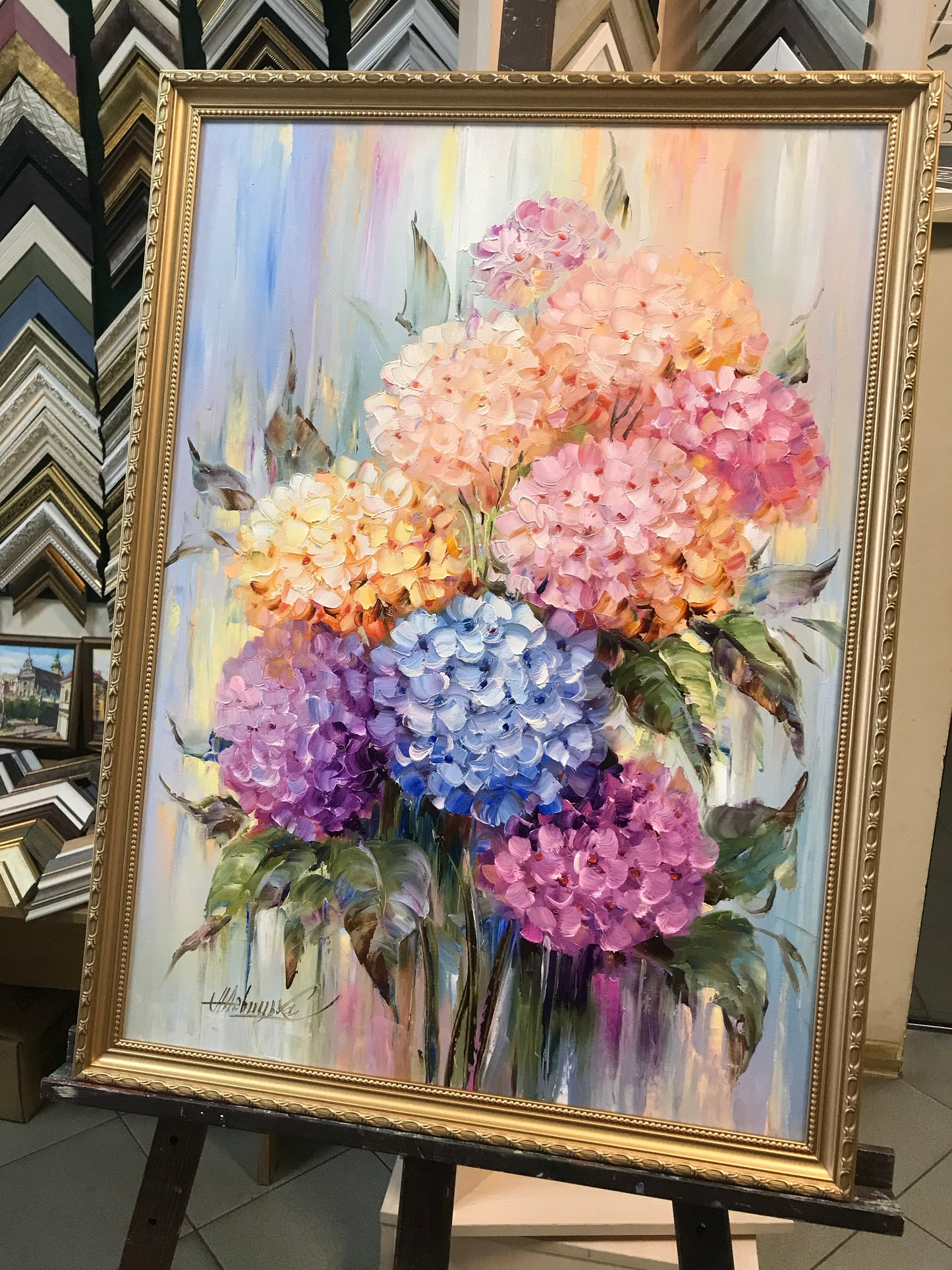 Abstract Hydrangea Painting Original Pink Flowers Oil Painting on Canvas Colorful Flower Art Hydrangeas Oil Painting