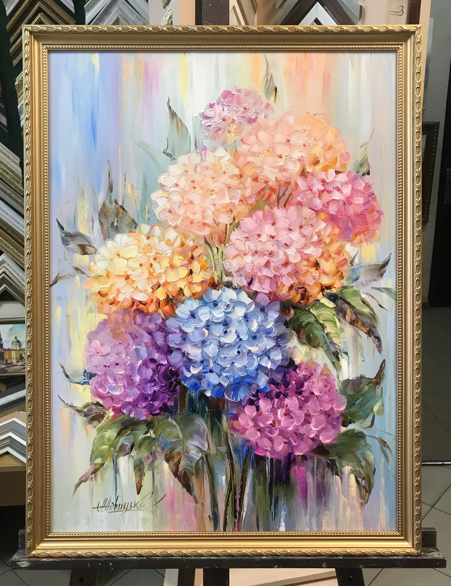 Abstract Hydrangea Painting Original Pink Flowers Oil Painting on Canvas Colorful Flower Art Hydrangeas Oil Painting