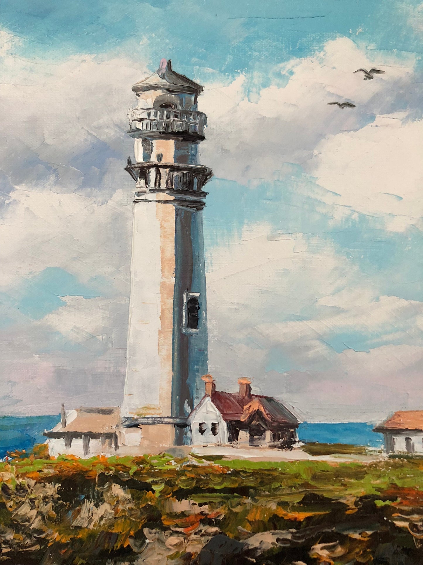 California Lighthouse Oil Painting Original California Landscape Wall Art California Coast Art Pigeon Point Lighthouse Canvas Painting