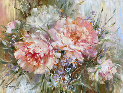 Peonies Oil Painting Original Art Work Pink Flowers Painting Canvas Peony Wall Art Flower Oil Painting Light Pink Wall Art Peony Painting