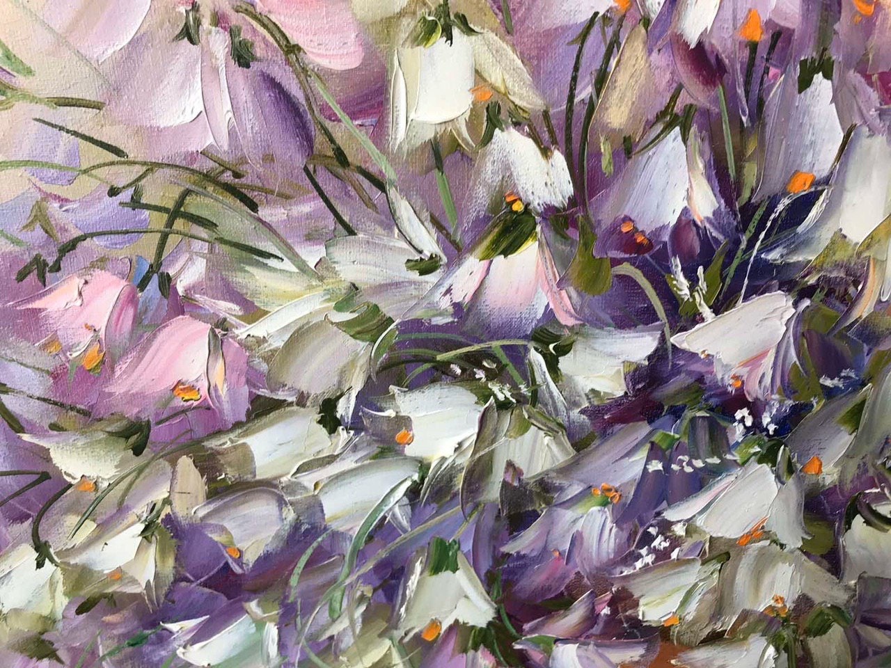 Bluebell Painting on Canvas Bell Flower Art Bluebell Oil Paintings Flowers in Vase Artwork Purple Flower Painting Bouquet of Flowers Art