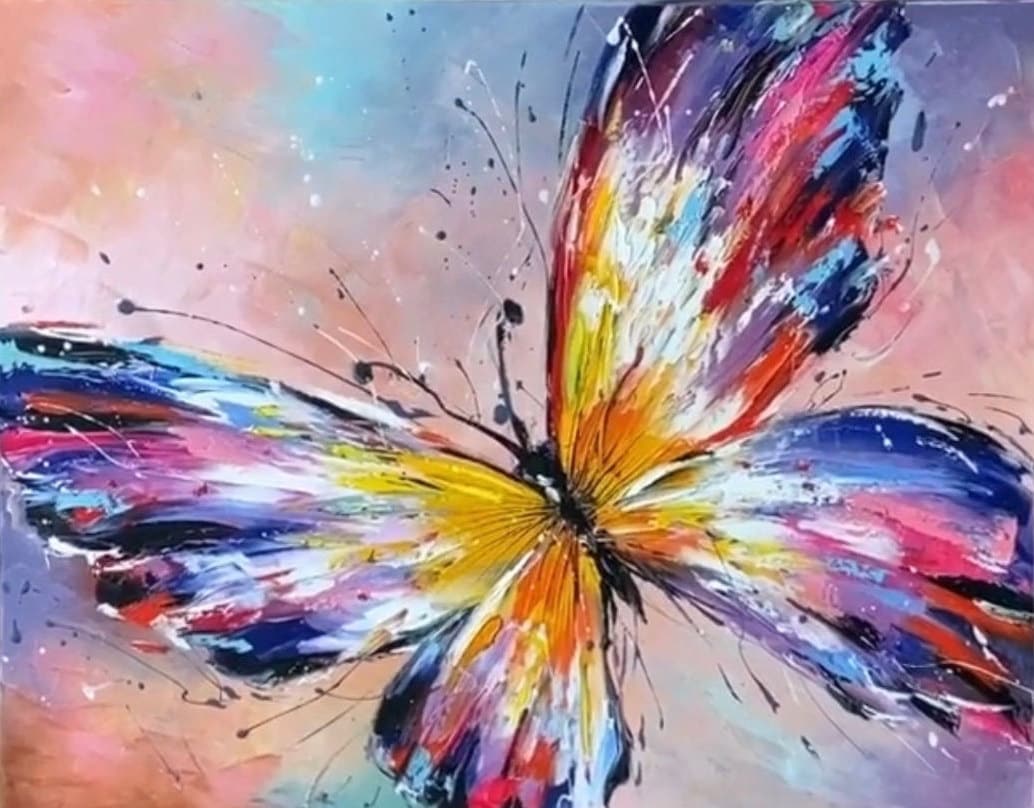 Colorful Butterfly Oil Painting, Large Abstract Summer Wall Art for Nursery, Kids Room, Colour Original Butterfly Artwork on Canvas