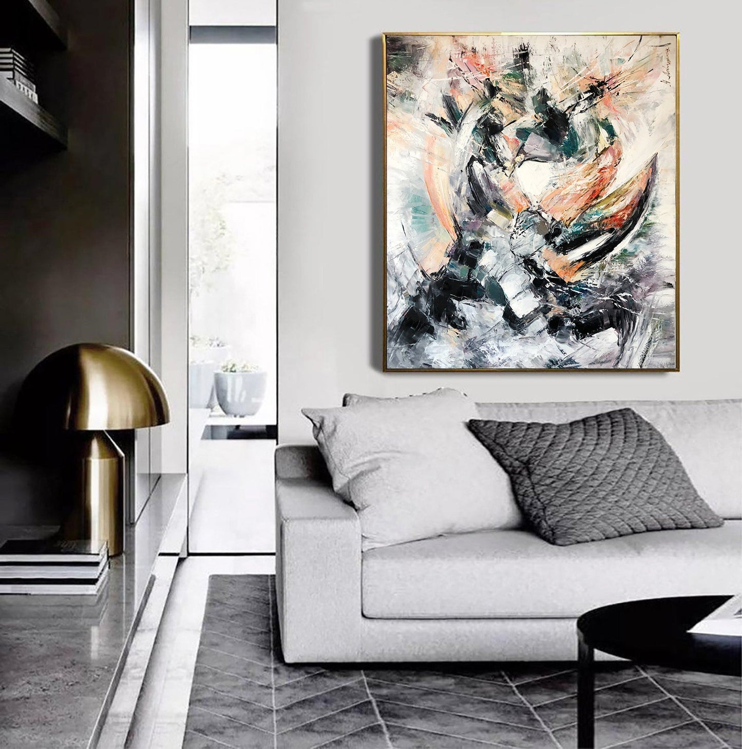 Modern Abstract Oil Painting on Canvas Stock Market Art Wall Street Art Contemporary Black Abstract Handmade Painting Finance Wall Art