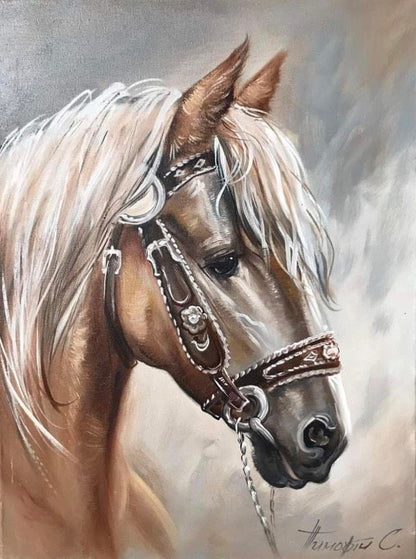 Original Horses Wall Art, Set of 3 Paintings, Horse Art, Animal Portrait, White Horse Canvas, Brown Horse Head Oil Painting, 3 Painting Set