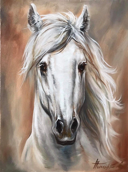 Original Horses Wall Art, Set of 3 Paintings, Horse Art, Animal Portrait, White Horse Canvas, Brown Horse Head Oil Painting, 3 Painting Set