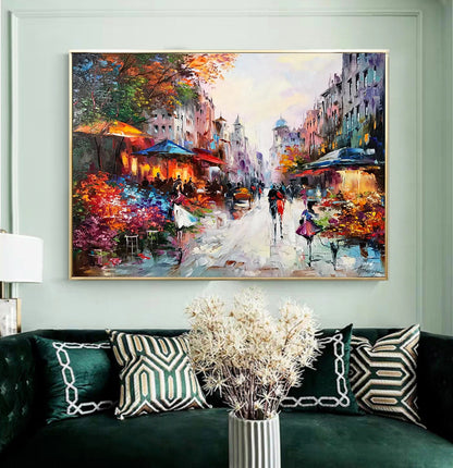 French Street Scene Oil Painting Original Paris Street Painting Emily in Paris Wall Art French Street Cafe Paintings Paris French Gifts