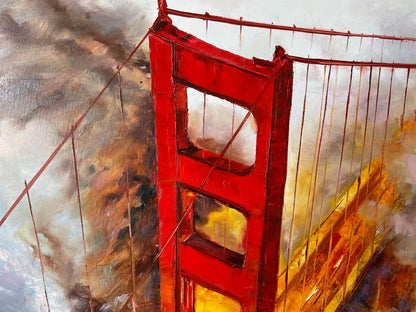 California Painting San Francisco Wall Art Golden Gate Bridge Oil Painting Karl the Fog Bay Area Painting 40x30 Blue Red SF Wall Art