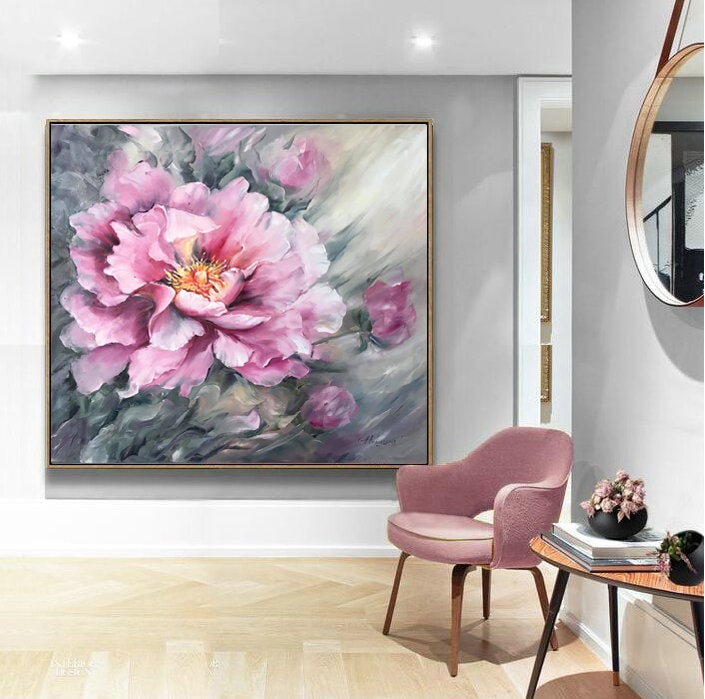 Abstract Flower Painting Modern Floral Artwork Pink Flower Wall Art Cherry Blossom Painting Original Oil Painting Canvas Floral Art