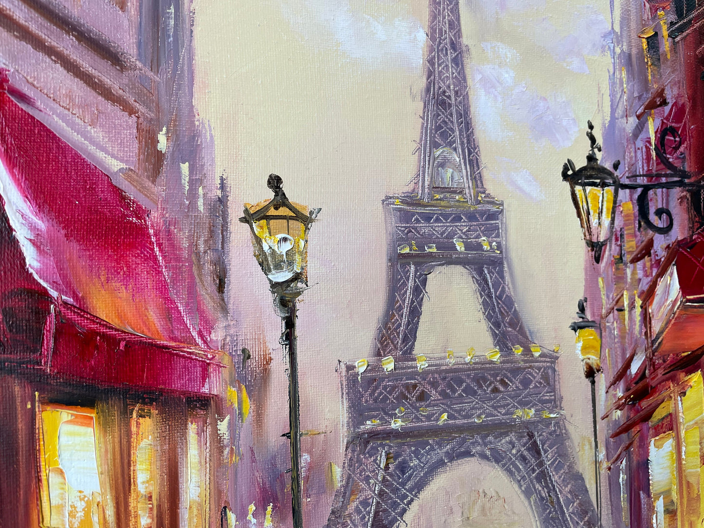 Couple Walking in Paris Oil Painting | Original Romantic Artwork | Rainy Parisian Street Scene Wall Art