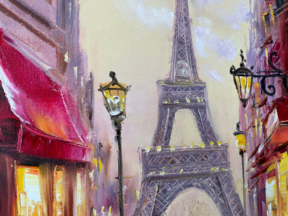 Couple Walking in Paris Oil Painting | Original Romantic Artwork | Rainy Parisian Street Scene Wall Art