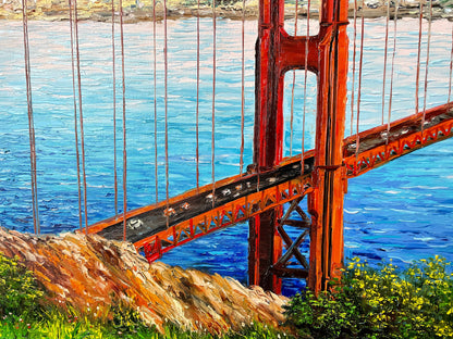 San Francisco Skyline Oil Painting | SF Bay Area Wall Art | Golden Gate Bridge Canvas Painting | Northern California Artwork