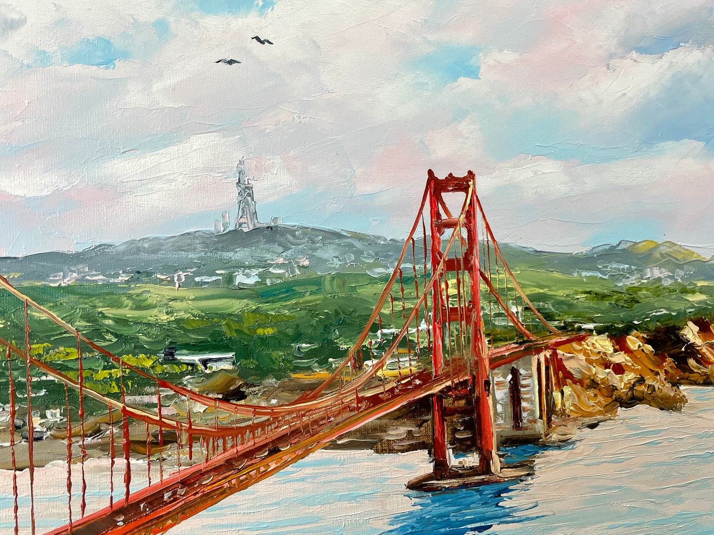 San Francisco Skyline Oil Painting | SF Bay Area Wall Art | Golden Gate Bridge Canvas Painting | Northern California Artwork