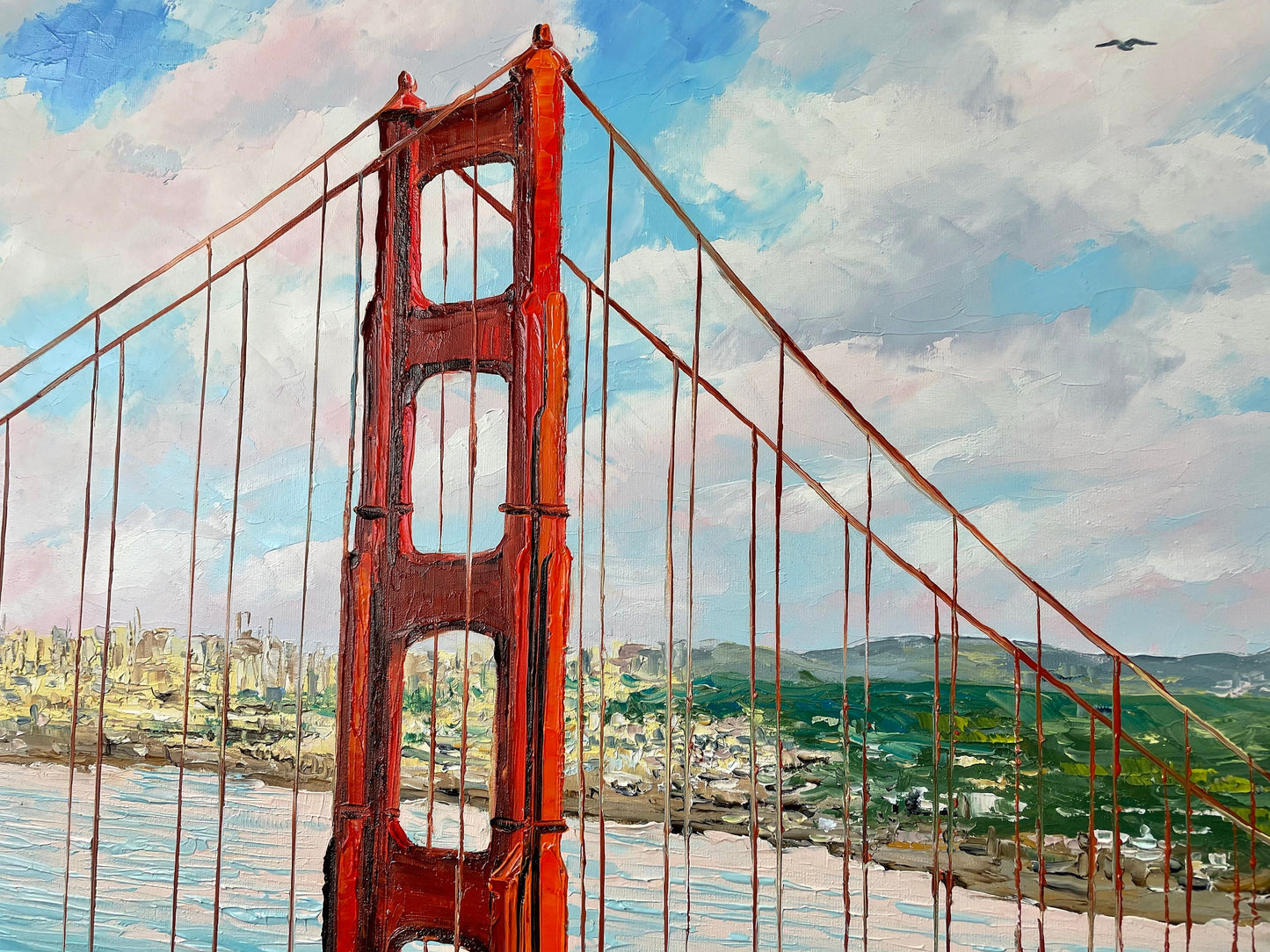 San Francisco Skyline Oil Painting | SF Bay Area Wall Art | Golden Gate Bridge Canvas Painting | Northern California Artwork