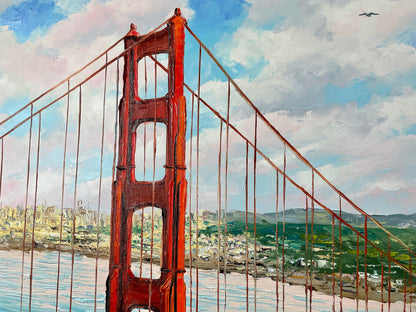 San Francisco Skyline Oil Painting | SF Bay Area Wall Art | Golden Gate Bridge Canvas Painting | Northern California Artwork