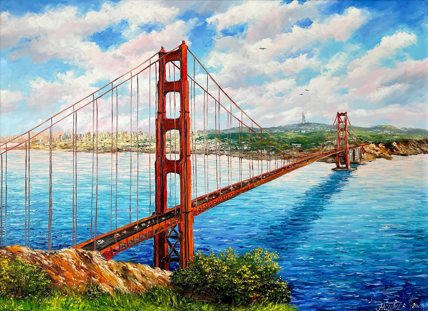 Golden Gate Bridge Original Painting, San Francisco Wall Art, SF Interior Design, California Home Decor, 30x40 San Francisco Bridge Painting