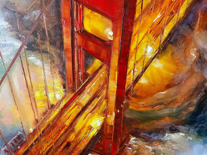 California Painting San Francisco Wall Art Golden Gate Bridge Oil Painting Karl the Fog Bay Area Painting 40x30 Blue Red SF Wall Art