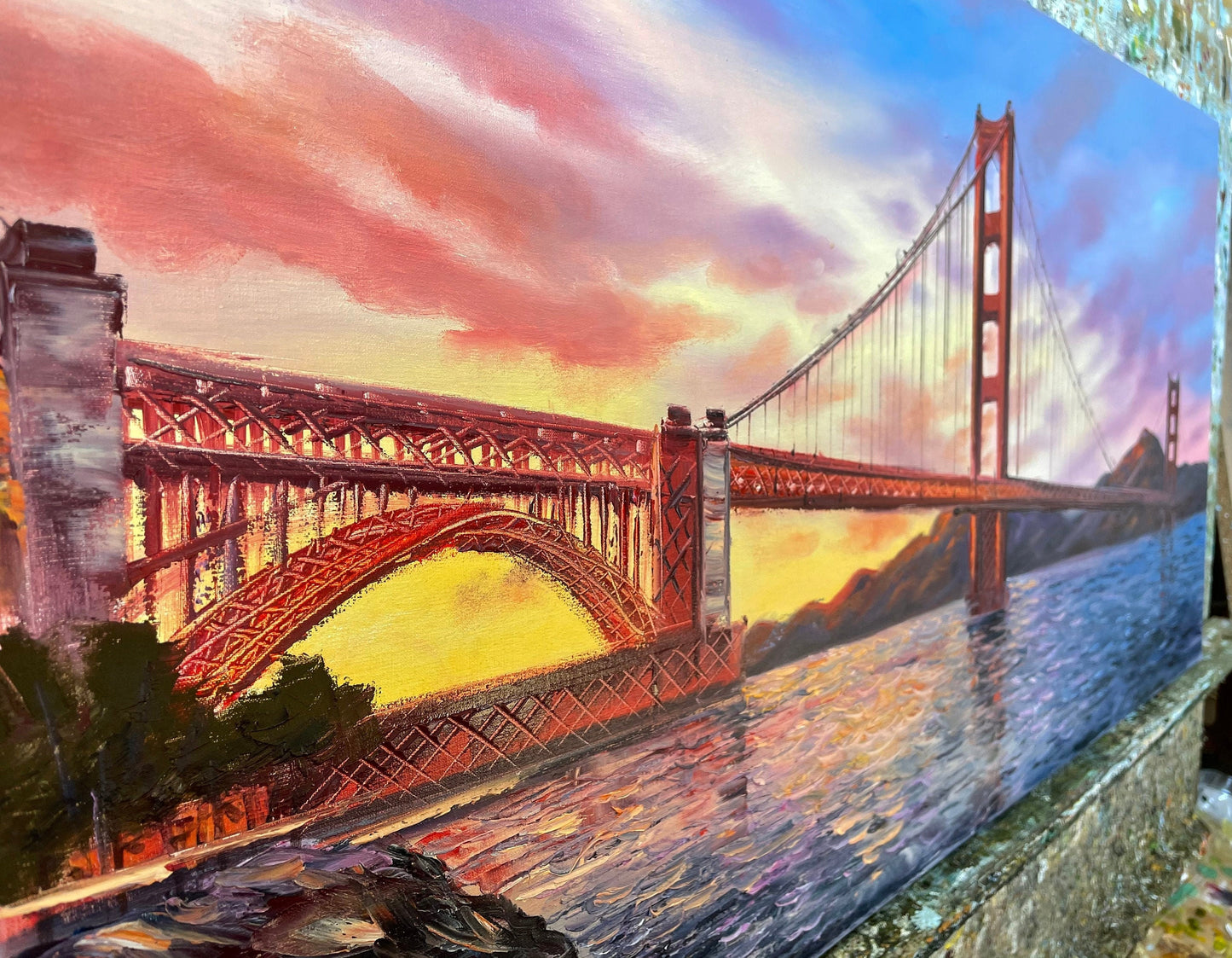 San Francisco Golden Gate Bridge Painting on Canvas Bridge Sunset Painting San Francisco Framed Art California Wall Art Decor SF Gifts